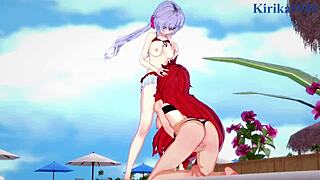 Kanade and Chris engage in intense lesbian play. Tsubasa joins for tit sucking in Symphogear hentai