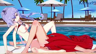 Kanade and Chris engage in intense lesbian play. Tsubasa joins for tit sucking in Symphogear hentai