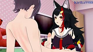 Minato Aqua and Ookami Mio intense hentai sex