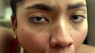 Horny Brunette Blows Huge Cock!