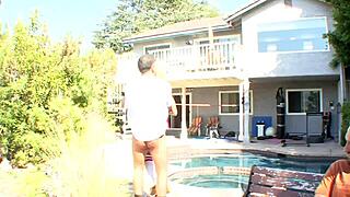 Two Horny Studs Take Blonde Teen Mae Meyers for Couch Threesome