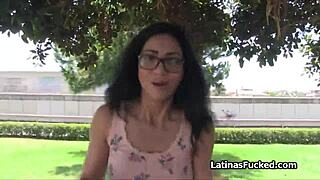 flashing big tit latina gags on cock outdoors