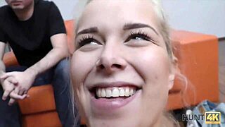 hunt4k features a cute blonde's shaved pussy getting pounded hard in a pov cuckold scene