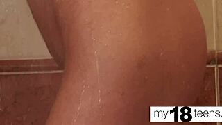 Tiny teen masturbates her wet pussy. She reaches female orgasm.