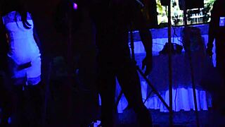 male stripper glows for milfs in public show