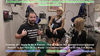 Doctor Tampa gives Channy Crossfire yearly checkup with nurse chaperoning.