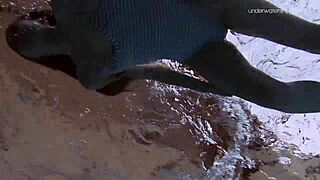 striped swimsuit teen with small tits at pool