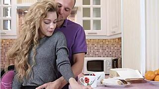 Flat teenager takes thick cum all over her face