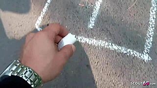 German teen gives blowjob on playground for money.