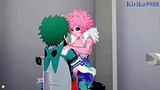 Man, Mina Ashido, Momo Yaoyorozu, and Izuku Midoriya go wild in My Hero Academia hentai!
