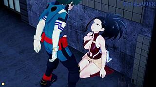 Man, Mina Ashido, Momo Yaoyorozu, and Izuku Midoriya go wild in My Hero Academia hentai!