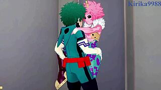 Man, Mina Ashido, Momo Yaoyorozu, and Izuku Midoriya go wild in My Hero Academia hentai!