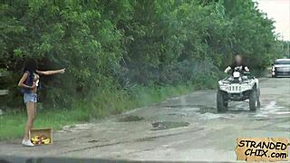 Ebony Teen Diamond Monroe Bangs for Cash in Public