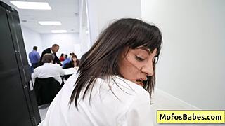 Busty Brunette Sasha Pearl Sucks Parker Ambrose's Huge Dick in Office