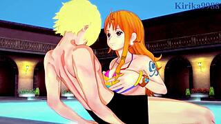 Nefertari Vivi, Nami, Sanji in wild futanari banging