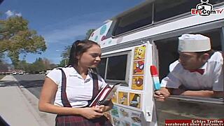 petite brunette student teen with small tits enjoys wild car sex