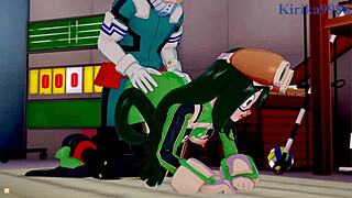 Tsuyu and Mt Lady with Izuku in hentai creampie