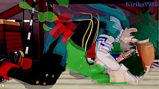 Tsuyu and Mt Lady with Izuku in hentai creampie