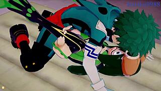 Tsuyu and Mt Lady with Izuku in hentai creampie