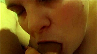 Horny blonde deepthroats huge cock and swallows massive cum load