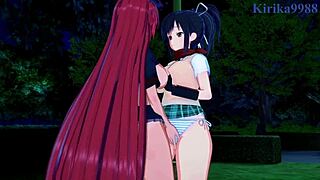 asuka and homura engage in intense lesbian play with big tits in senran kagura hentai