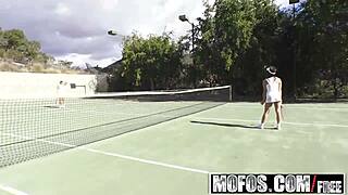 Sara Luvv Cam's naughty tennis lesson turns into blowjob and sex