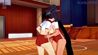 asuka and homura engage in intense lesbian play with big tits in senran kagura hentai