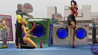 3DGspot - Two Busty Lesbians Test Double Dildo in Public Store Uncensored