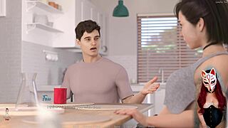 Asian girl masturbates in corset and fishnets during college roleplay game in hentai episode 6