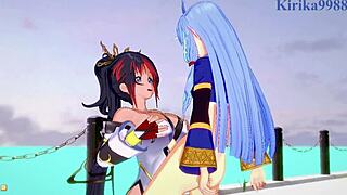 Amari aquamarine, kaguya nanbu, and suzuka-hime in intense lesbian play and futanari sex