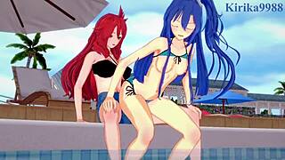 Whoa, Chris Yukine, Cagliostro, Tsubasa, and Kanade in wild futanari hentai action! 🔥