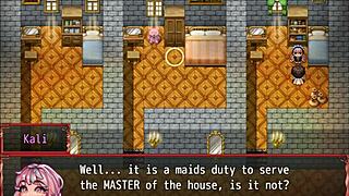 In this harem game, the maid loves deepthroating that giant cock.