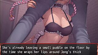 In this harem game, the maid loves deepthroating that giant cock.