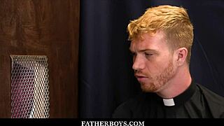 Skinny twink's steamy confession with hot redhead priest