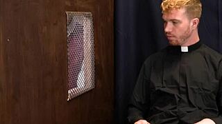 Skinny twink's steamy confession with hot redhead priest