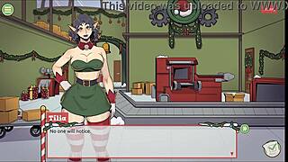 Claus Unleashes Secret Surprise in Xmas Hentai Game Ep 5, Femboy Cum Covers Cute Santa Elf Face.