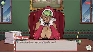 Claus Unleashes Secret Surprise in Xmas Hentai Game Ep 5, Femboy Cum Covers Cute Santa Elf Face.