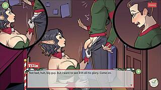 Claus Unleashes Secret Surprise in Xmas Hentai Game Ep 5, Femboy Cum Covers Cute Santa Elf Face.