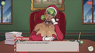 Claus Unleashes Secret Surprise in Xmas Hentai Game Ep 5, Femboy Cum Covers Cute Santa Elf Face.