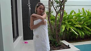 Beautiful mature student has hardcore sex with a stranger in her villa