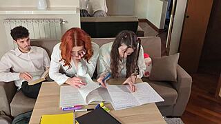 Man, I’m banging my shy teen classmates in a wild FFM threesome after class! 😜