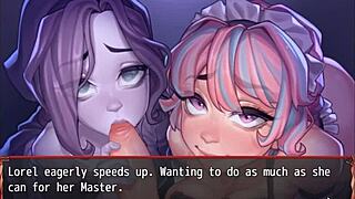 Ghost and maid compete in double blowjob hentai game episode