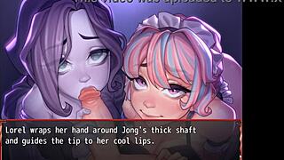 Ghost and maid compete in double blowjob hentai game episode