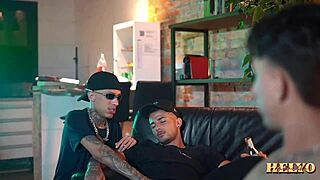 Watch the twins and bro stuff three cocks into him.