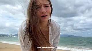 slutty cute girl with braces seduced a stranger at the resort ignoring her bf.