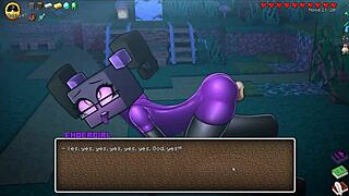 Hornycraft parody unfolds with Endergirl in latex for BDSM spanking