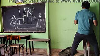 Uniformed schoolgirls caught in the act in the classroom