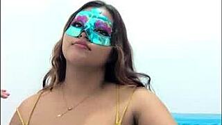 Brunette Student Teases with Sexy Breast Touch Before Exams!