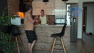 Cheating Wife Sneaks Behind Cuckold with Best Friend for Raw Cumshot