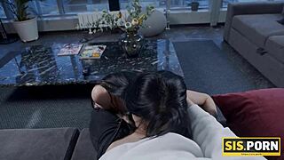 sis greedily sucks stepbrother's dick then fucks